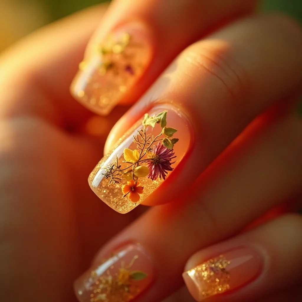 Uñas encapsuladas con flores secas
