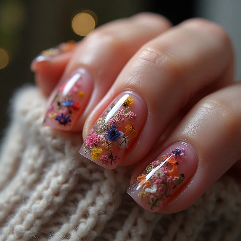 Uñas encapsuladas con flores secas