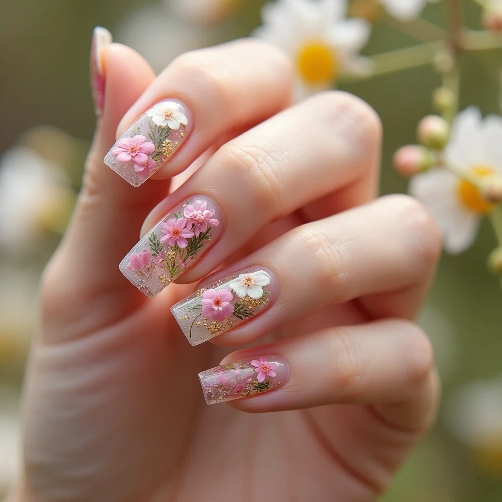Uñas encapsuladas con flores secas